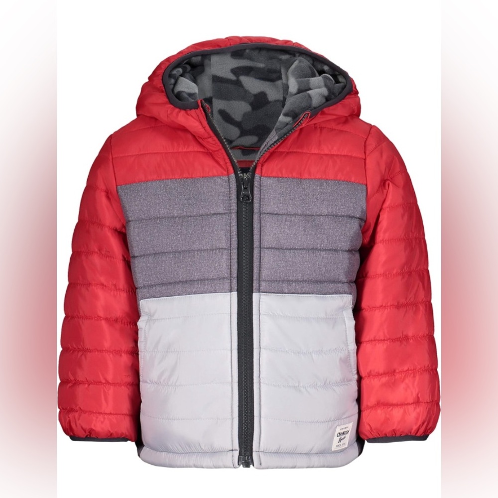 OSHKOSH BGOSH RED GRAY CAMO HEAVYWEIGHT SHERPA LINED BOYS PUFFER JACKET COAT